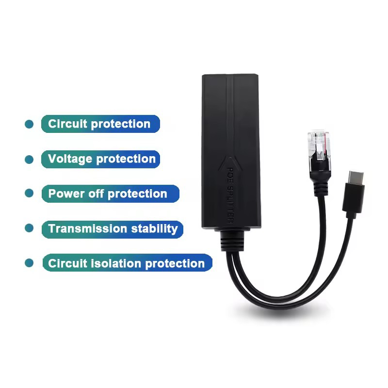 Micro Usb Injector POE Splitter 48V to 5V USB tpye-C 100Mbps and1000Mbps Gigabit POE ...