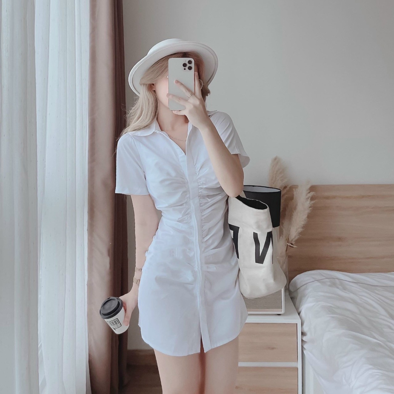 Đầm Đũi Cổ Sơ Mi Cài Nút