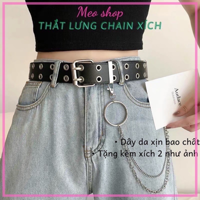 Thắt lưng nữ khóa vuông hai oze (Tặng kèm dây xích) A43