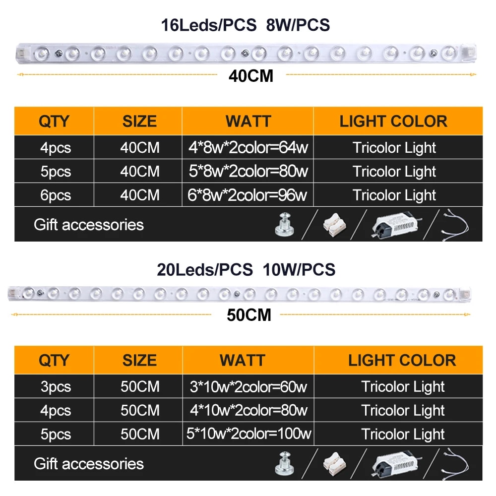 Led Module 220V Bar Led Ceiling Light Replacement Module 60W 64W 80W 96W 100W Led Panel Board Dimmable For Ceiling Square Lamp