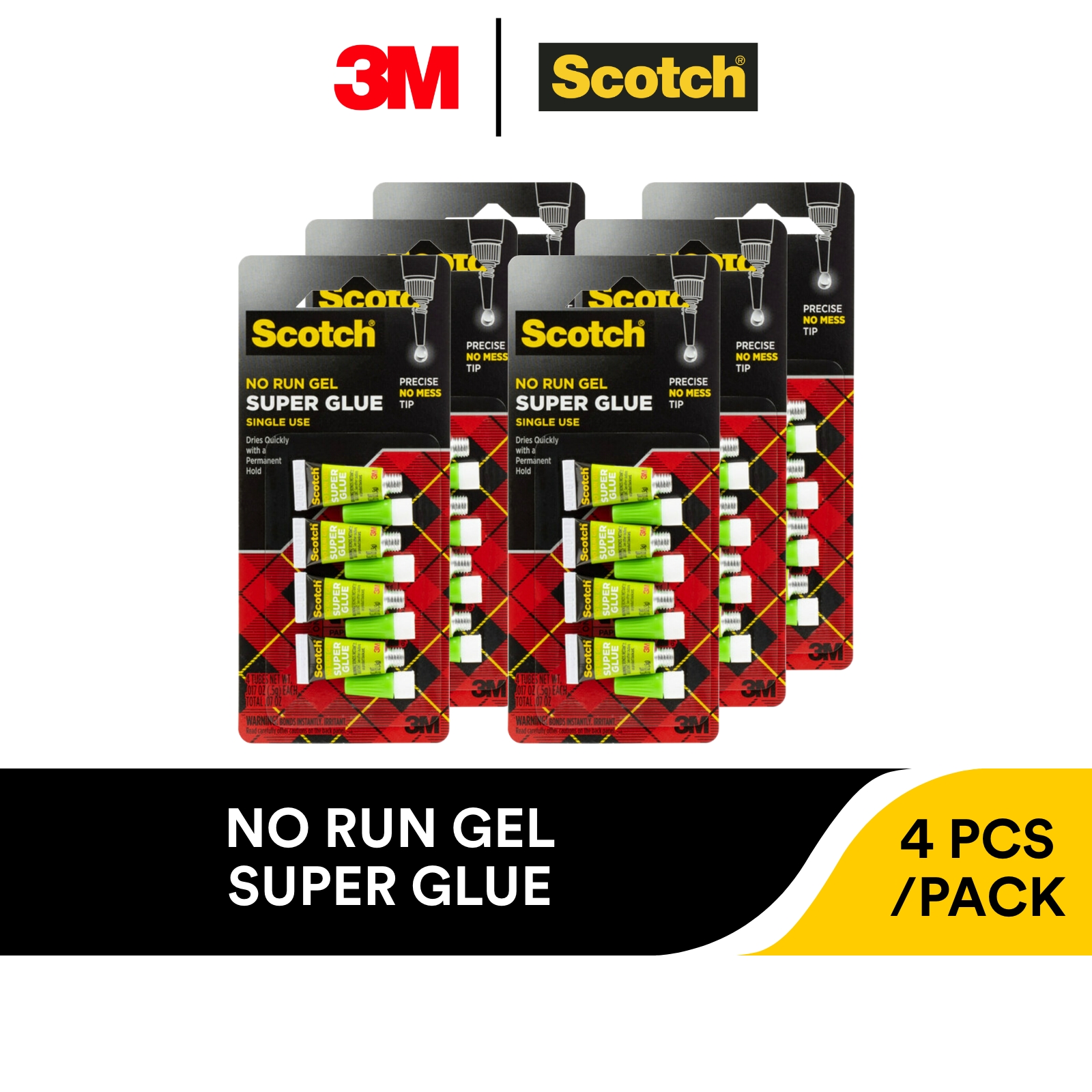 3M Scotch Single Use Super Glue Gel Precision Applicatior AD119, 0.017 Oz, 4/Pack, General