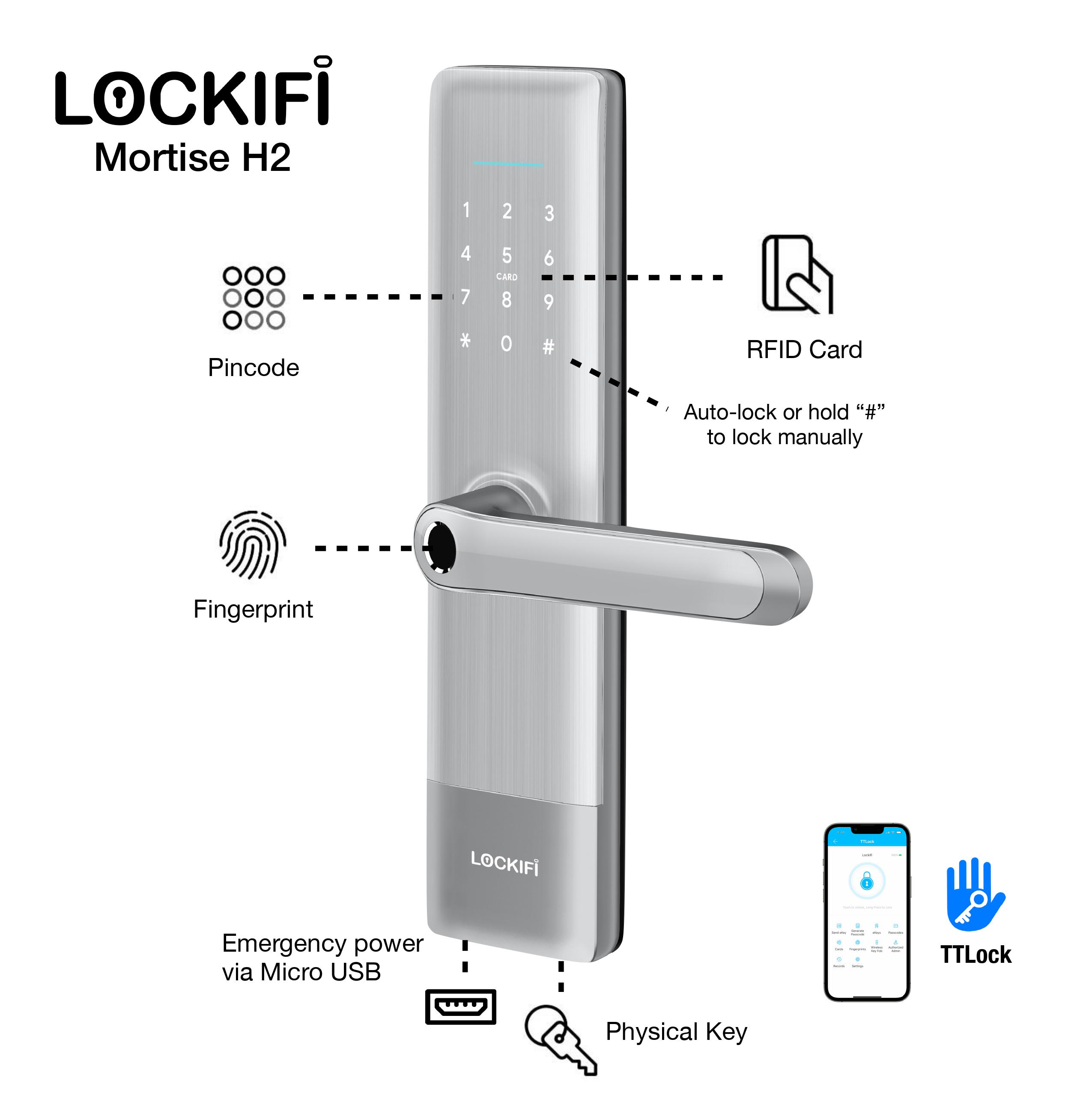 Lockifi Smart Lock Lever Handle Mortise H2 Silver TTLock app