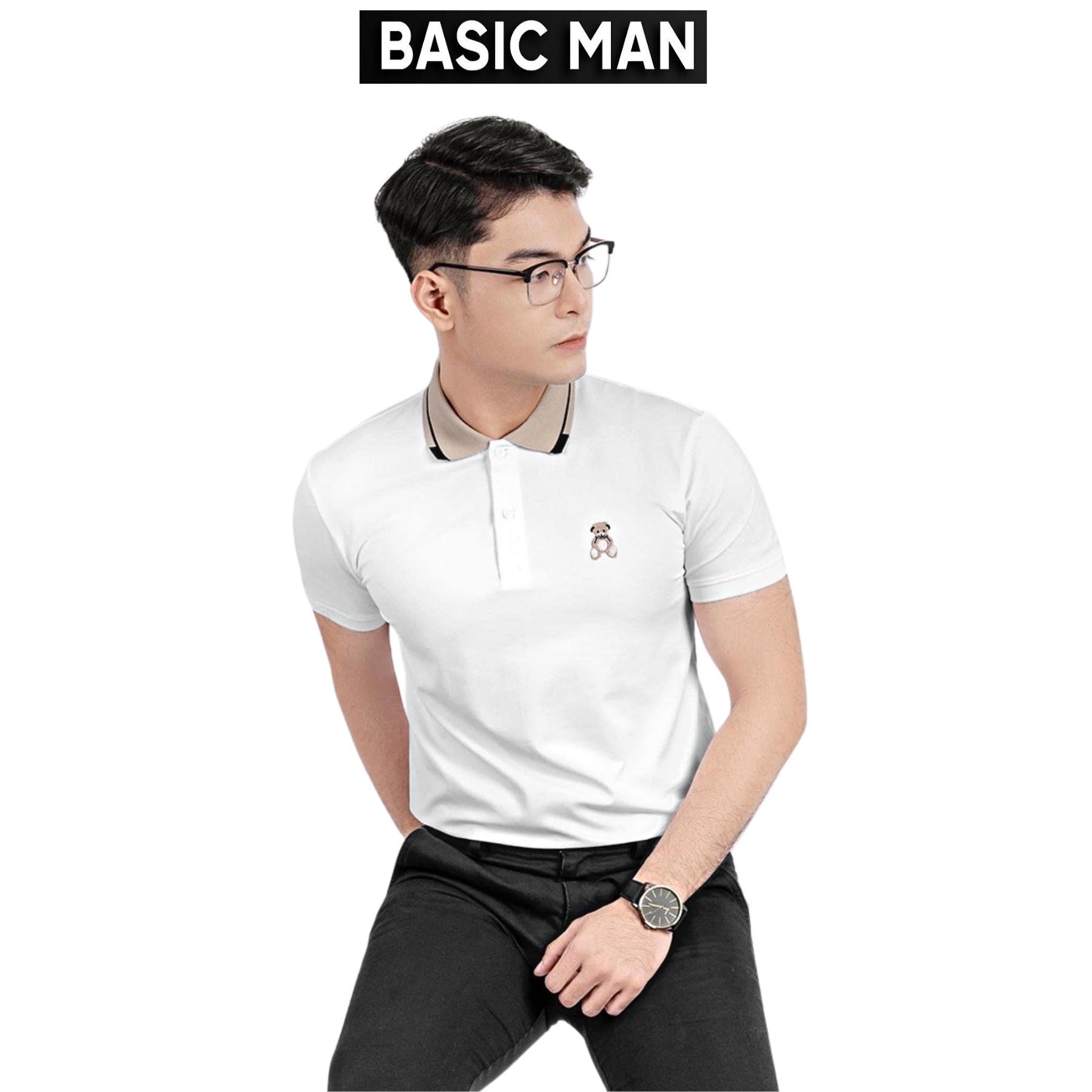 Áo Polo nam hình gấu Áo thun nam cổ bẻ vải cá sấu Basic Man