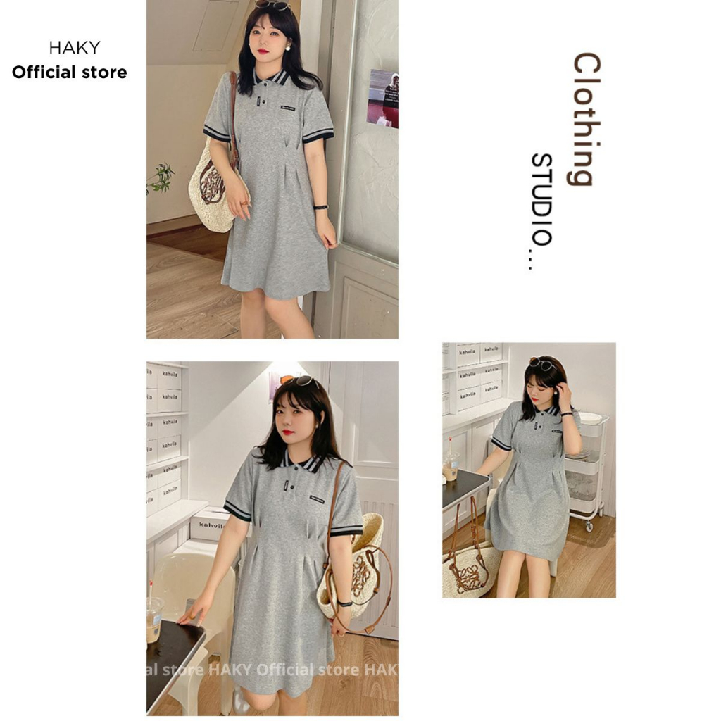 Đầm Nữ BigSize HAKY,Đầm Váy Nữ Basic Phối Cổ Dáng Suông Chất Liệu Cotton 15