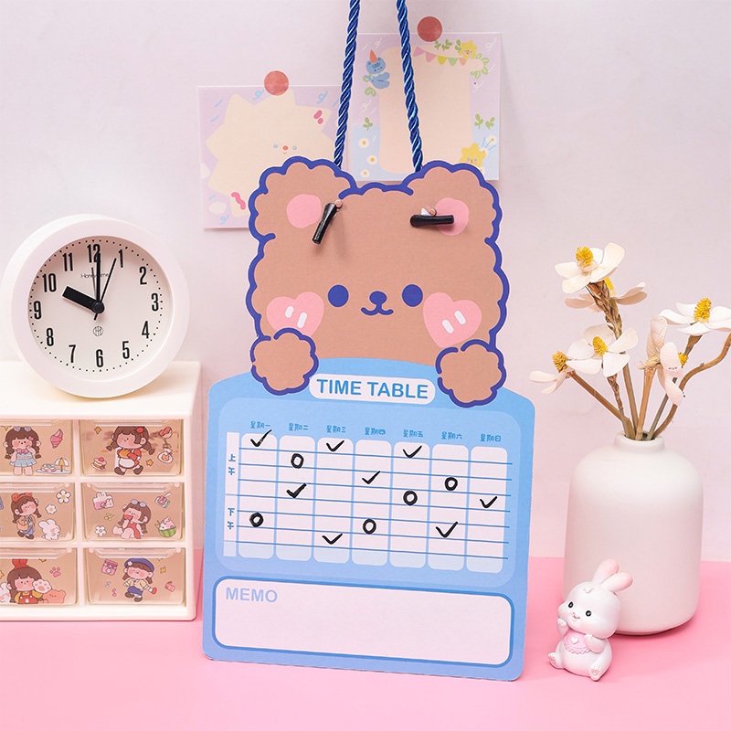 Cute Cartoon Erasable Writing Board Student Double-sided Planner Board with Marker Pen Set