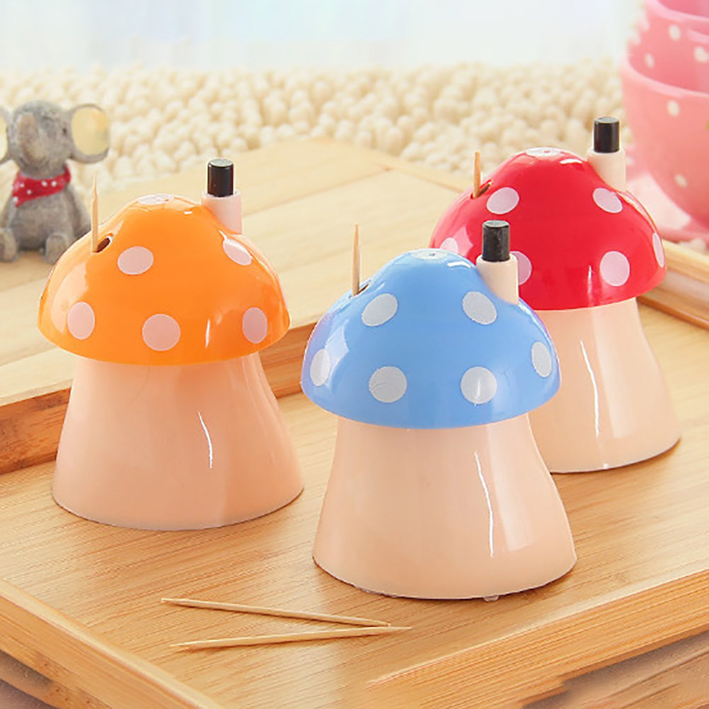 1Pc Portable Home Bar Mushroom Automatic Toothpick Storage Box Dispenser Holder