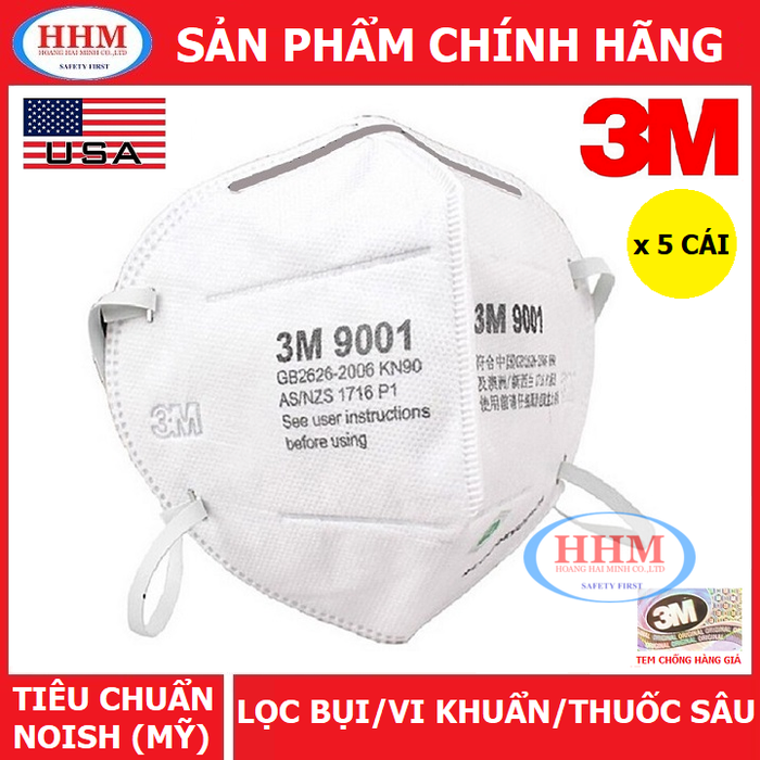 Bộ 5 khẩu trang 3m. 9001 - lọc bụi siêu mịn pm2.5