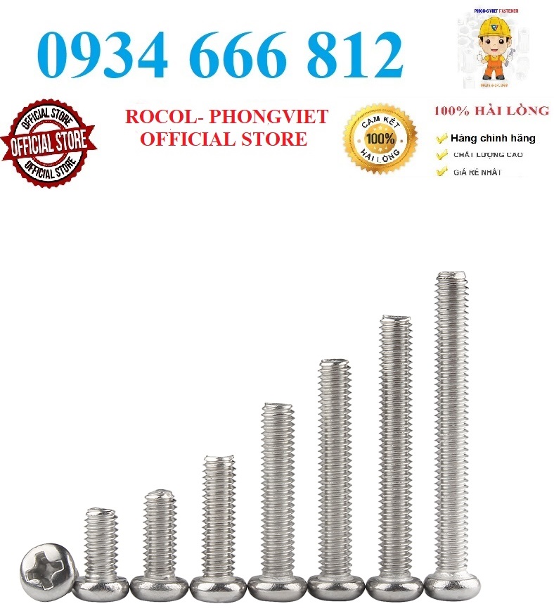 Set 10 cái m4-m6 vít pake đầu tròn thân bulong inox201 m4-m6