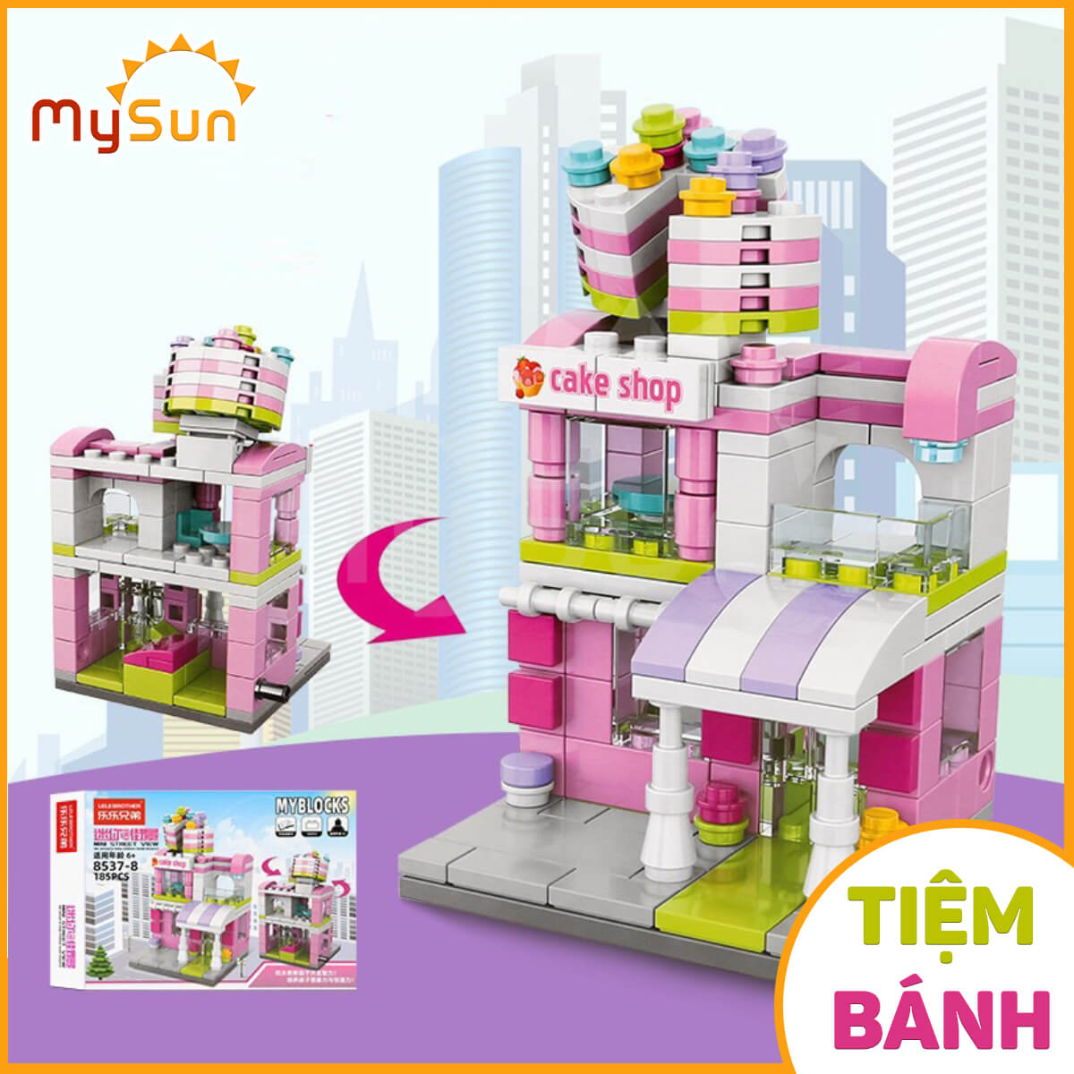 Đồ chơi xếp mô hình thành phố xếp nhà hàng, siêu thị, cà phê thành phố city sáng tạo cho bé gái, trai MySun
