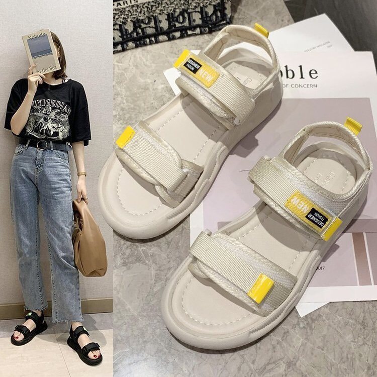 Dép nữ sandal quai dán đế cao su mềm nhẹ 3 màu dễ mix đồ