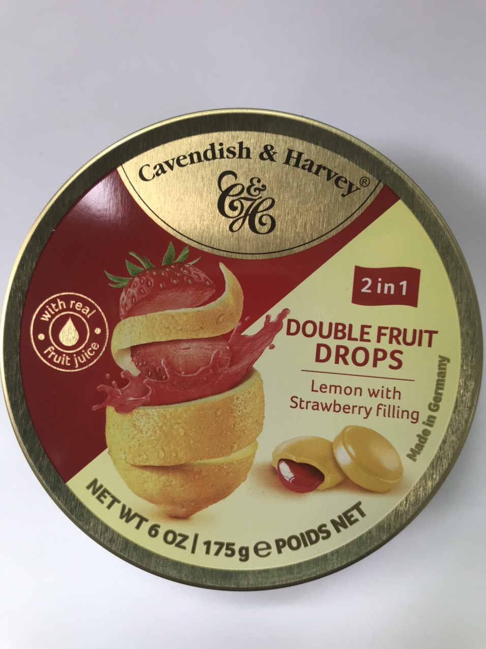 Kẹo Hộp Thiếc Đức Cavendish Harvey Hương Chanh Nhân Dâu Lemon With Strawberry Filling