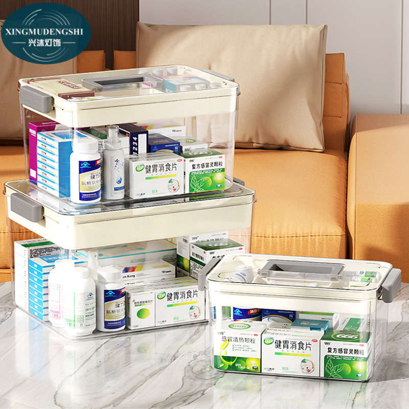 Medicine box storage box, save space,large capacity home medicine box, PET,thickened multi-layer storage box, transparent large home emergency medicine box