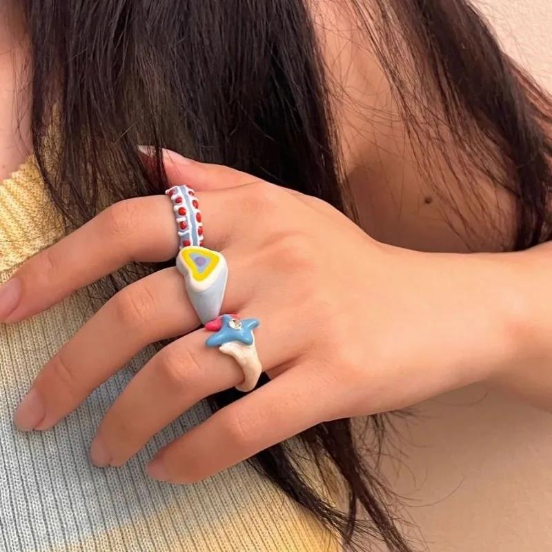 Yuanyan%20Y2K%20Colorful%20Enamel%20Heart%20Sweet%20Rings%20Trendy%20Geometric%20Dripping%20Oil%20for%20Women%20Girls%20Funny%20Y2K%20Chunky%20Jewelry%20Summer%20NEW%20-%20Image%205