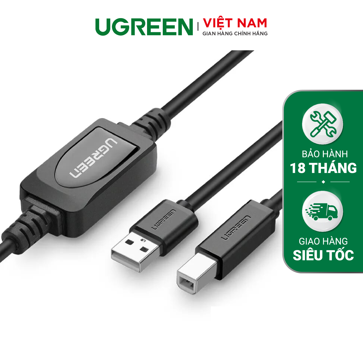 Cáp máy in usb 2.0 sang usb-b tích hợp ic khuyếch đại dài 10-15m ugreen us122 - hãng phân phối chính thức