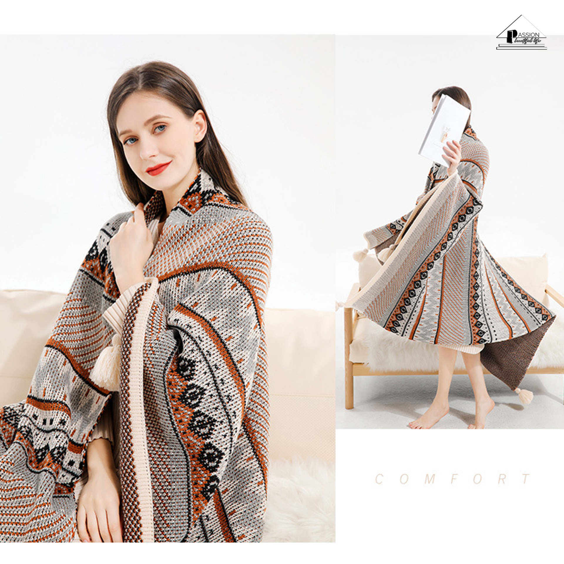 Chăn Đan Len Dệt Kim Boho Trang Trí Sofa