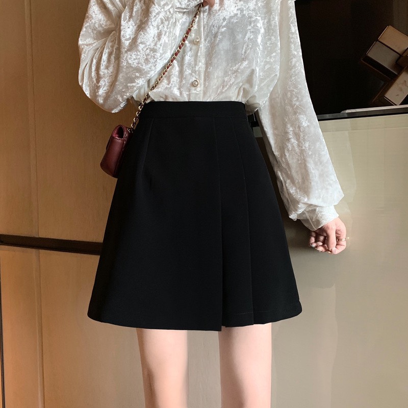 Chân váy ngắn nữ chân váy dáng xòe xếp ly bên hông sẵn 2 màu đen nâu chất liệu Quảng Châu cao cấp Panosi - CV566