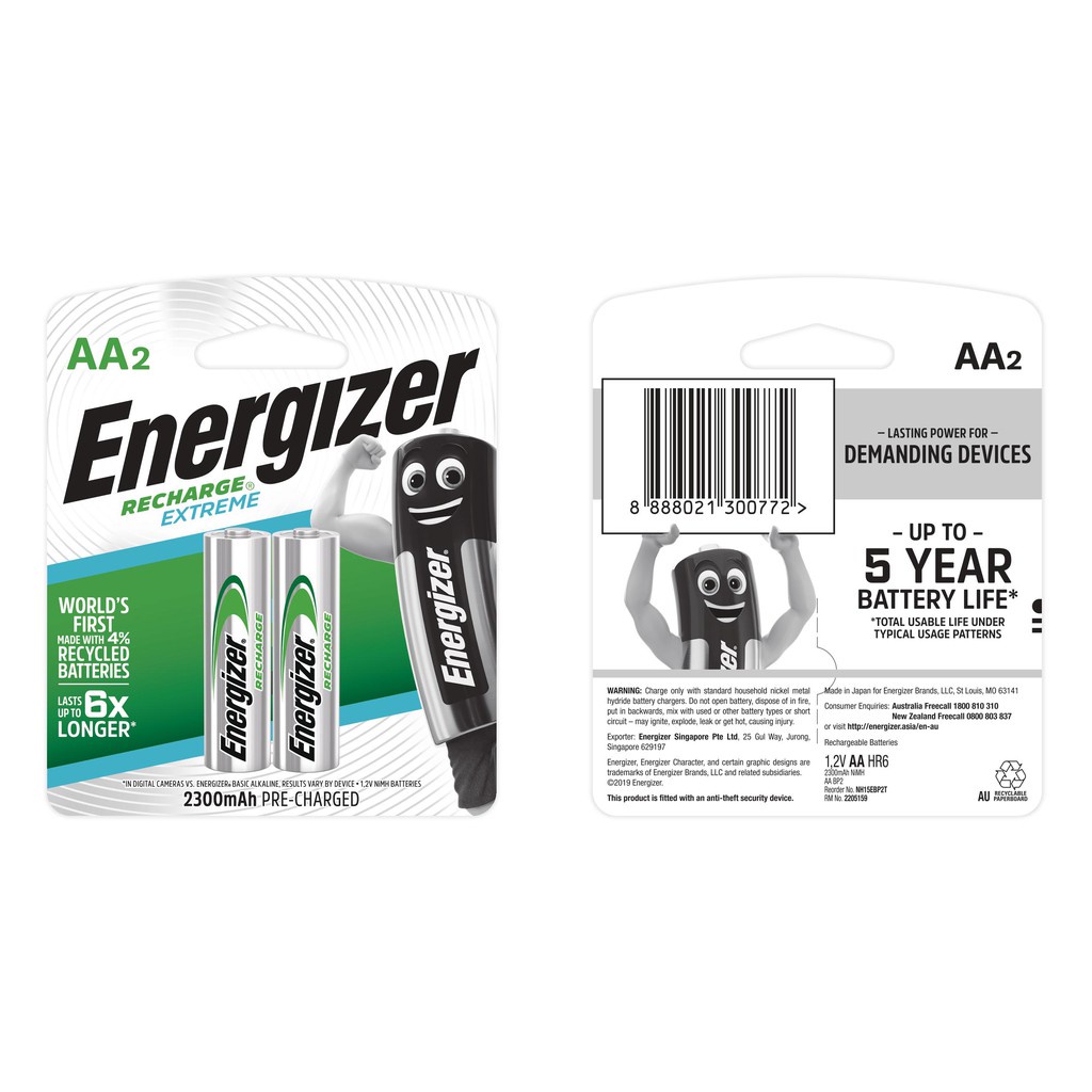 Pin Sạc AA Energizer 2300mAh - Vỉ 2 Viên