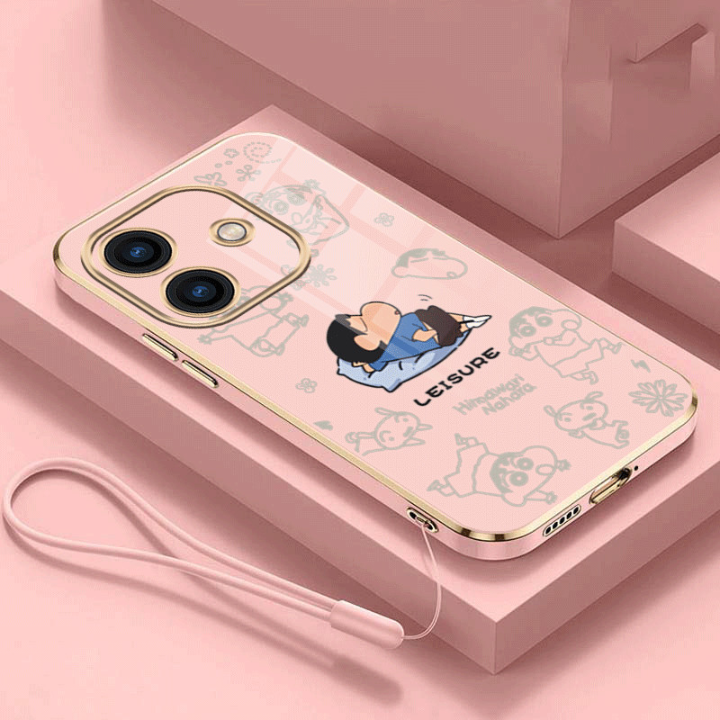 realme Note 60 note60 50 Glossy Leisure Crayon Shin-chan Casing Square Edges Plating Back TPU Soft Case Cover. 