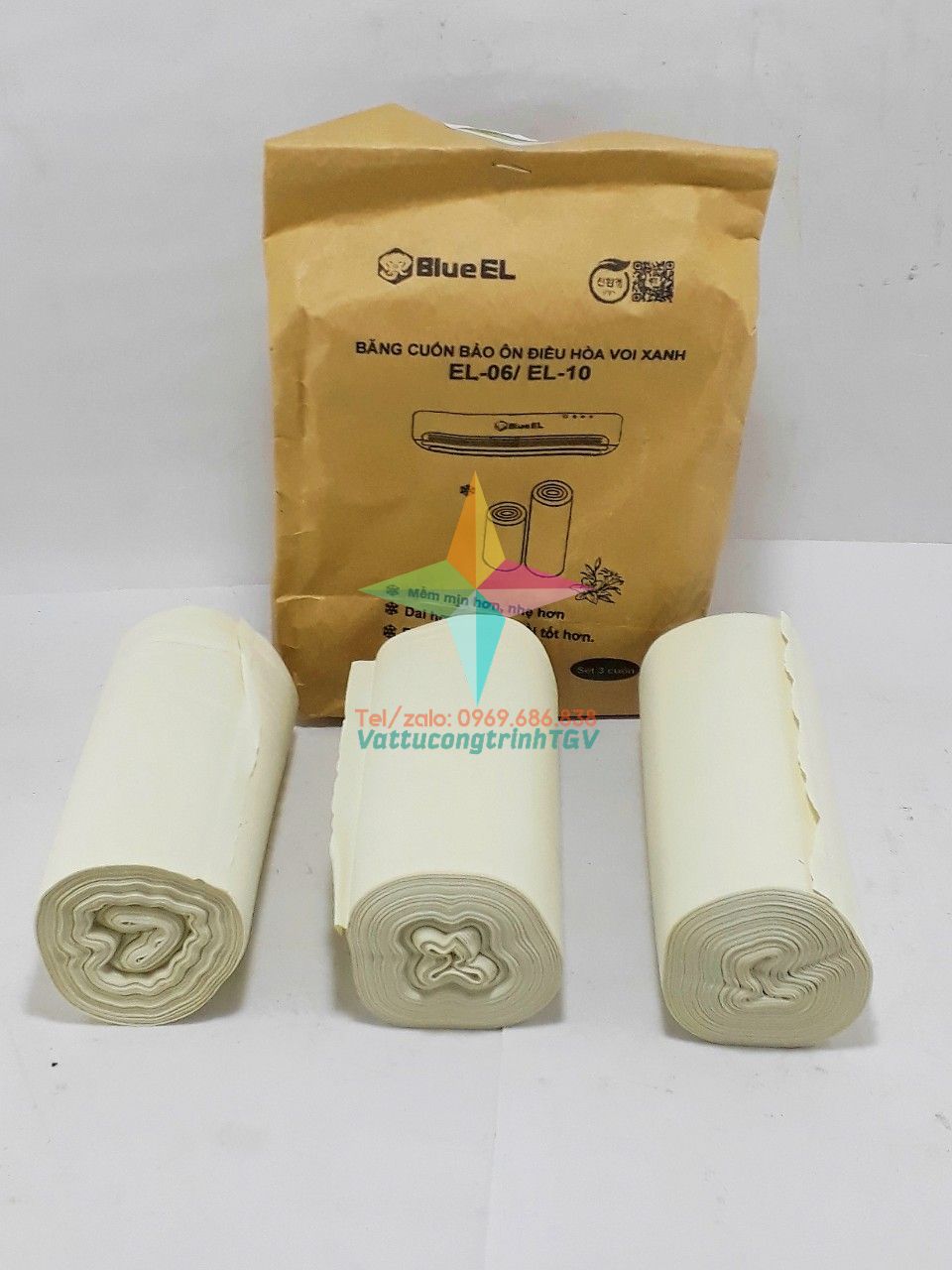 SET 3 cuộn băng cuốn bảo ôn ống điều hòa Hàn Quốc KT10.5cm x 10m