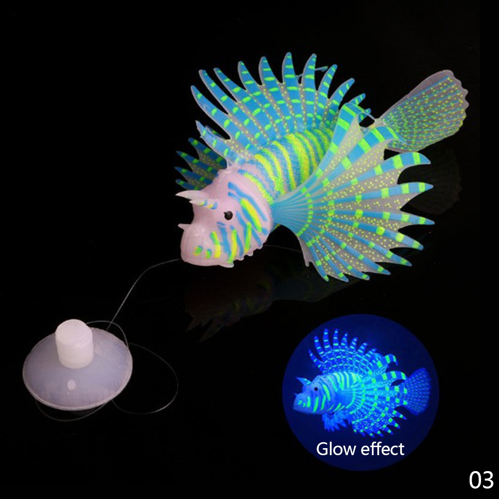 Aquarium Artificial Luminous Lionfish Fish Tank Aquatic Landscape Fluorescent Silicone Fish Glow In Dark Underwater Ornament