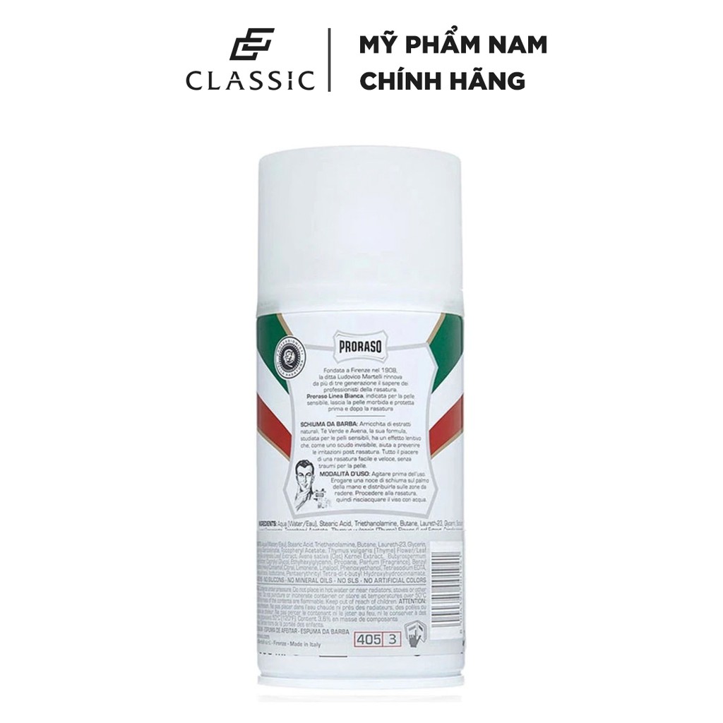 Bọt Cạo Râu Proraso Shaving Foam Sensitive Green Tea (White) 300ml