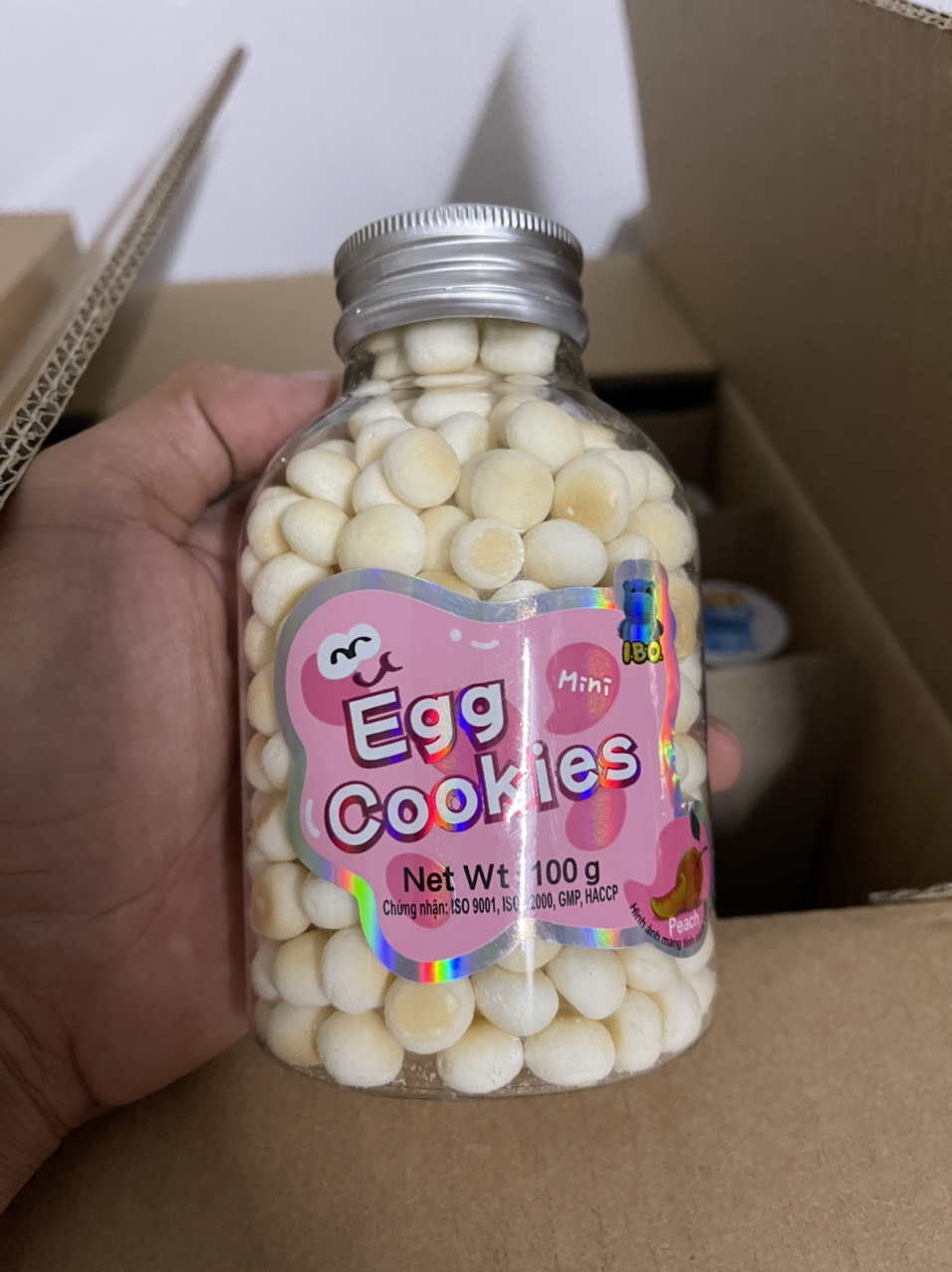 Bánh men bi trứng mini I.B.O 100g (dạng hũ có nắp đậy - date 02/2023)