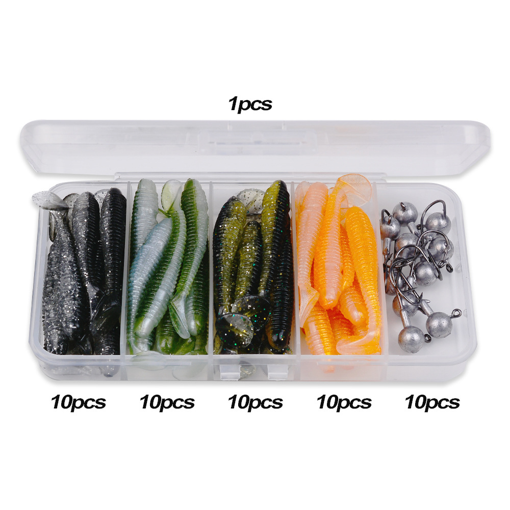 PROBEROS 51PCS Silicone Soft Fishing Lures Set with Box 6cm T Tail