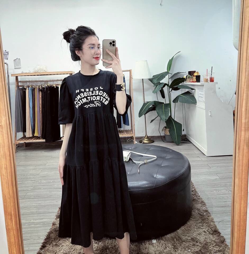 Váy bầu mùa hè chất cotton đẹp màu đen