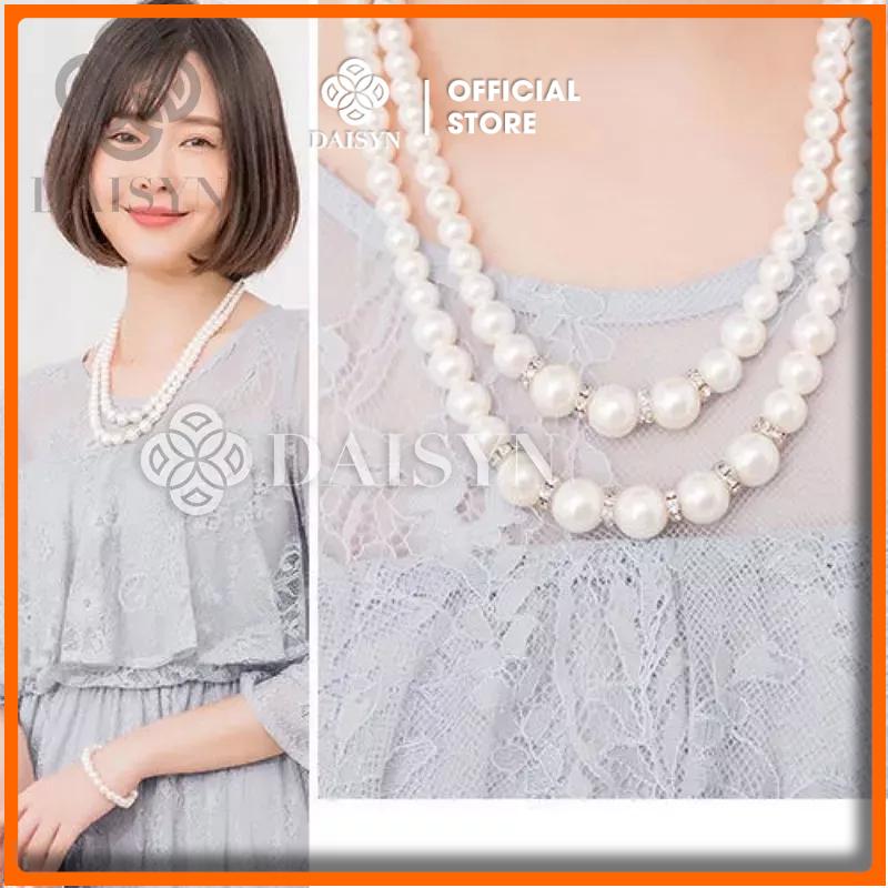 N438 dây chuyền mang áo dài , vòng cổ mang áo dài, dây chuyền hạt Ngọc hạt trai 2 sợi xinh xắn cho nữ