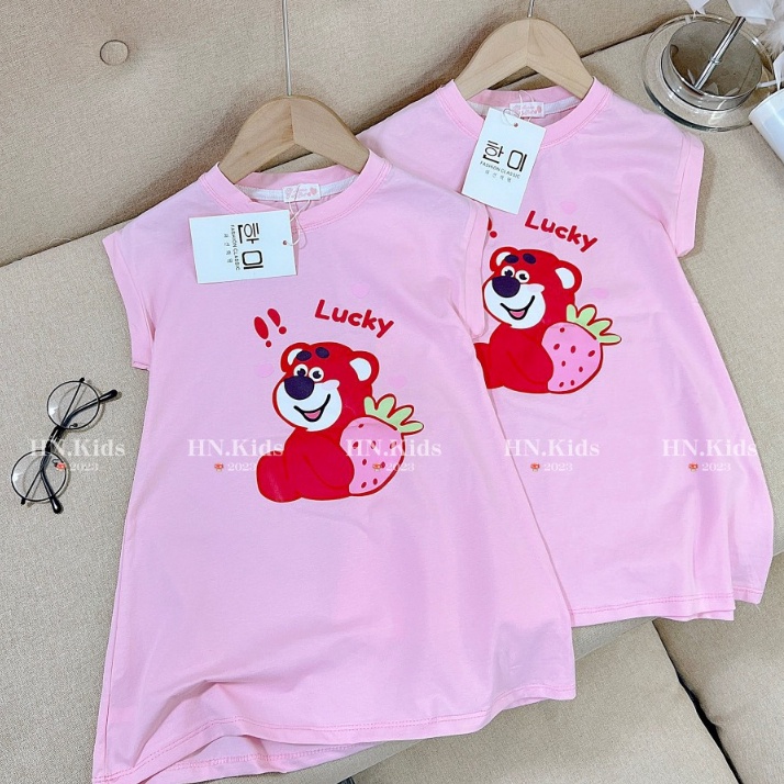 Váy cotton gấu dâu lotso cho bé gái