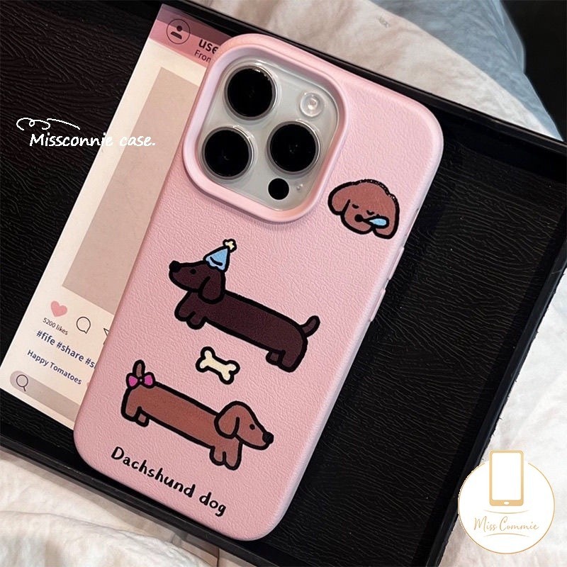 Cartoon Pink Lovely Dachshund Dog Case Compatible for IPhone 13 11 16 15 14 12 Pro Max XR 15 14 16 Plus X XS Max Creative Luxury Soft Case.