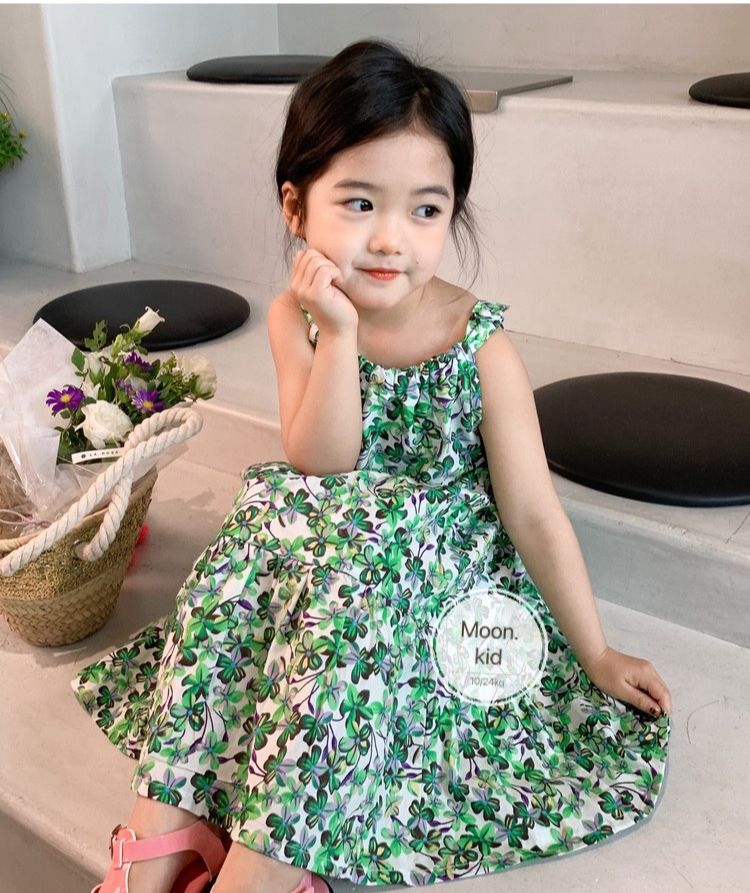 Váy đầm hoa 2 dây dáng xòe cho bé gái 8-20kg