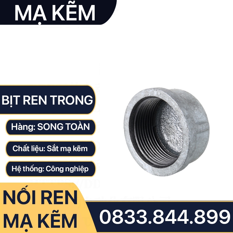 Đầu bịt trong mạ kẽm, bịt ren trong sắt mạ kẽm