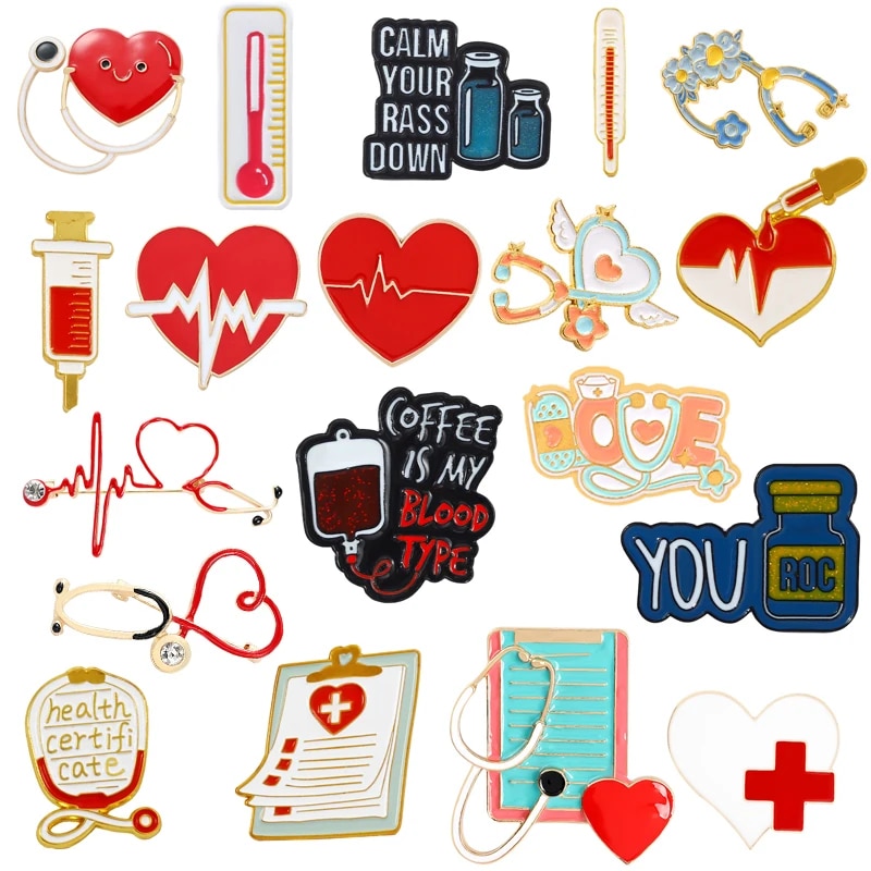 Medical Medicine Brooch Pin Stethoscope Electrocardiogram Heart Shaped Pin Nurse Doctor Backpack Lapel Jewelry – Buy The Best Products In The Online Store - Foto 5