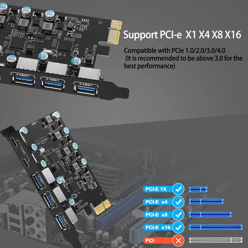 1 Piece 5 Ports USB 3.0 PCI Express Expansion Card Desktop PC PCIE Adapter Card USB Controller Riser Cards for Windows 11/10/8/7