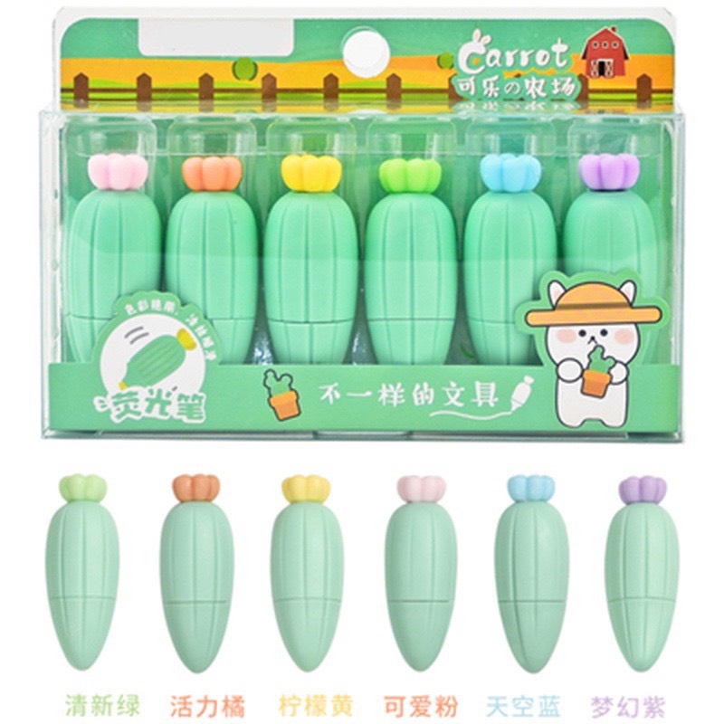 Hộp 6 bút dạ quang hình quả siêu cute