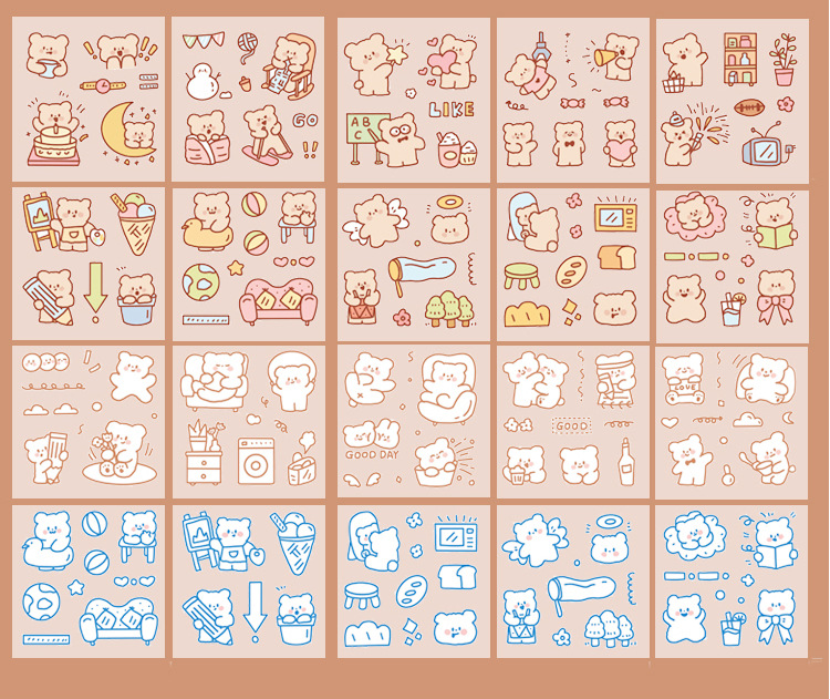 Hộp 100 tấm sticker cute - Gấu Nice day