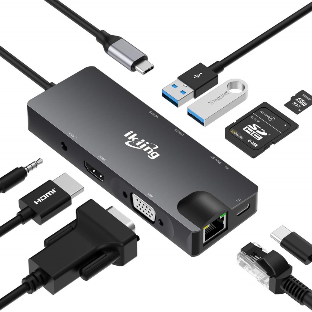 Hub cho macbook, hub Type-C ikling 9 cổng, hàng chất lượng cao