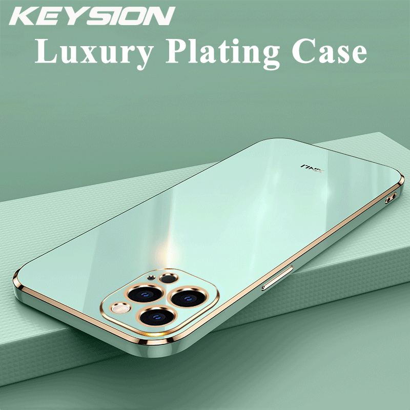 KEYSION Luxury Plating Case for iPhone 15 Pro Max 15 Plus Soft TPU Silicone Square Shockproof Phone Cover for iPhone 14 13 12 11