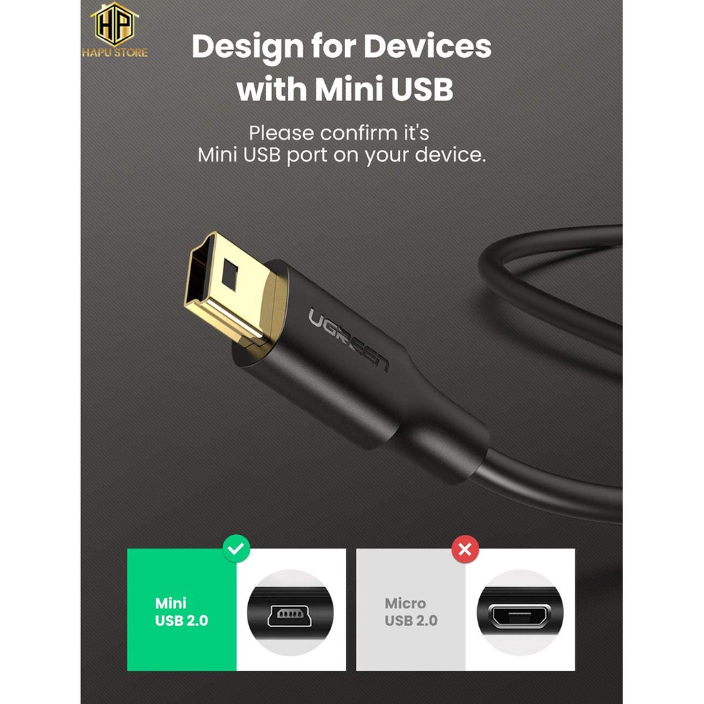 Cáp USB 2.0 to Mini USB Ugreen 10354 dài 0.5M cao cấp - Hapuhouse