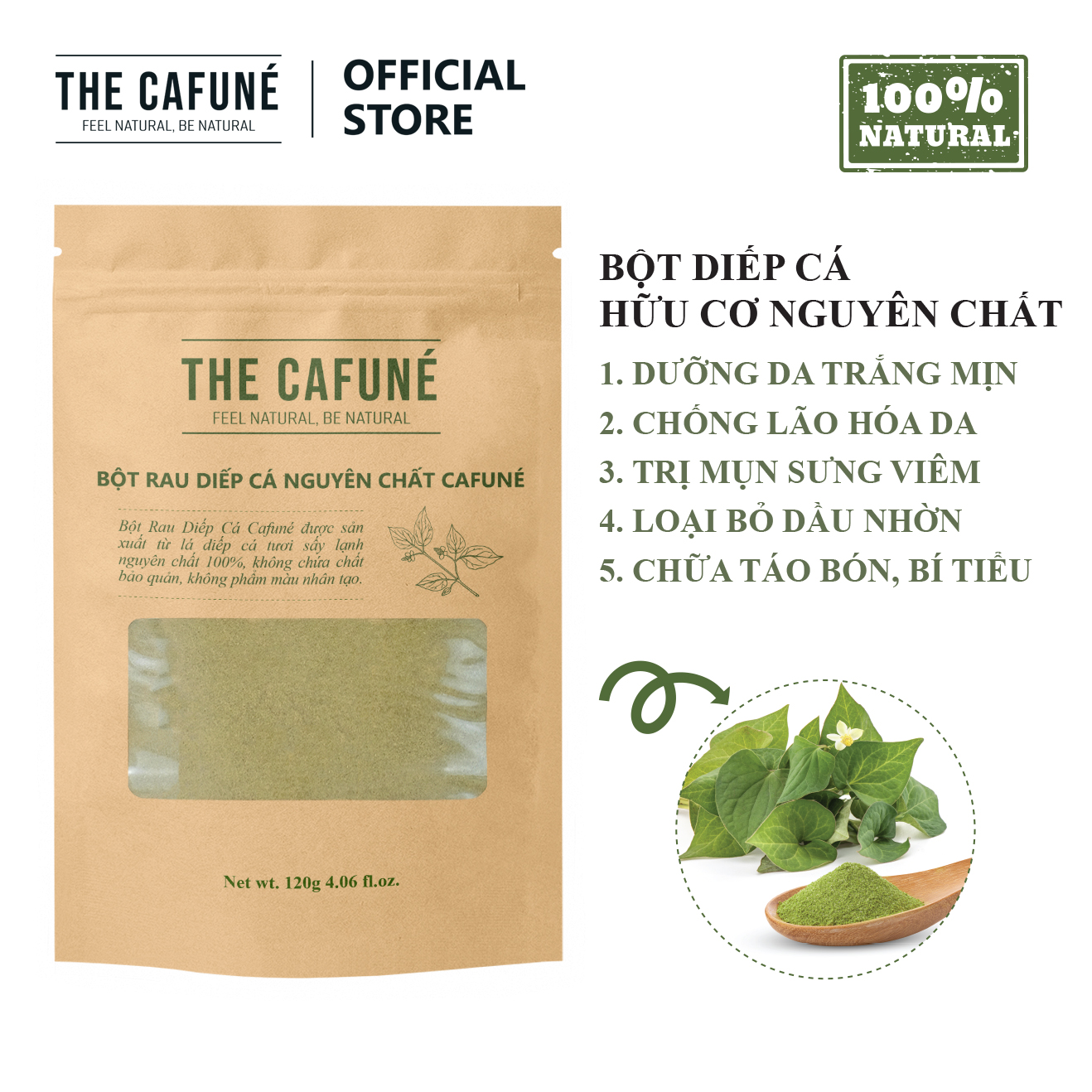 Bột diếp cá sấy lạnh Cafuné - hữu cơ nguyên chất 100% (120 Gram)
