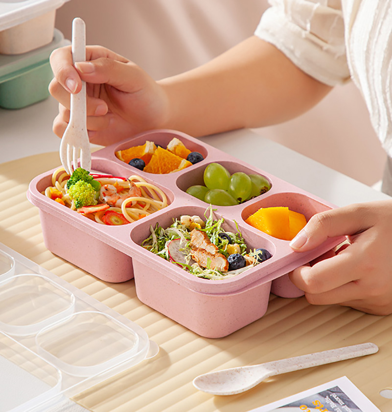 Lunch Box Green Stacking Storage Rugged And Durable Wheat Orange Material Lattice Design Bento Box Snack Dish Pink Beige Blue. 