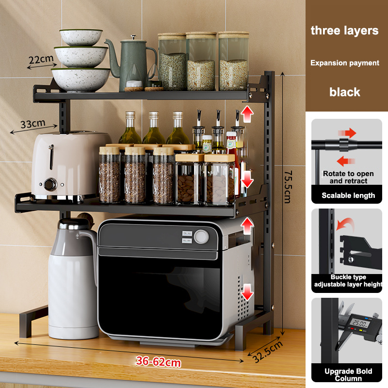 Retractable kitchen, microwave oven, shelf, home countertop, double layer rice cooker, oven, multi-function storage, rice cooker rack