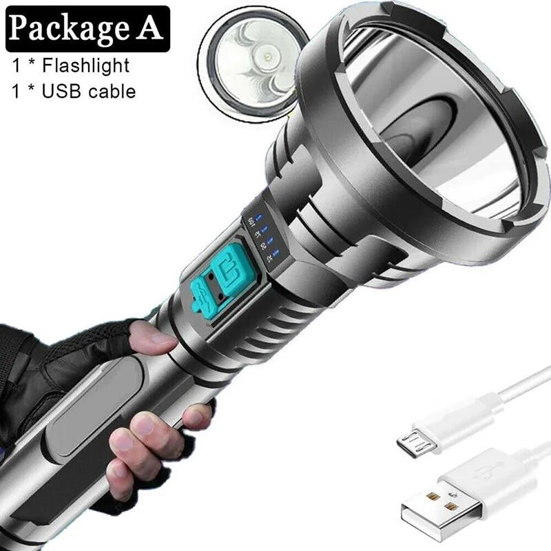 1200mah LED Flashlight Rechargeable USB High Powered Super Bright Torch Lamp IPX6 Waterproof Flashlight for Camping Fishing OUA3758