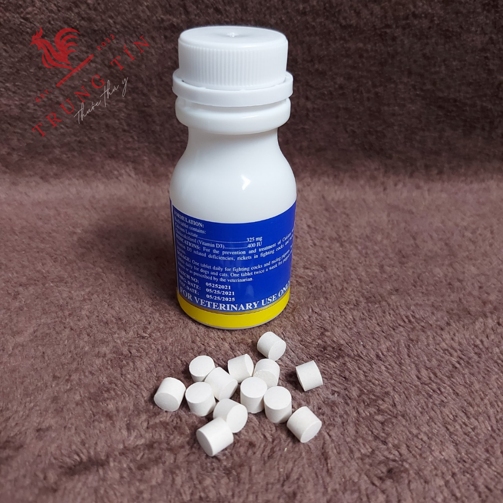 Lọ 100 viên (cung cấp canxi cao cấp Philippines) Calcium Lactate + Cholecalciferol (Vitamin D3) thuốc gà đá