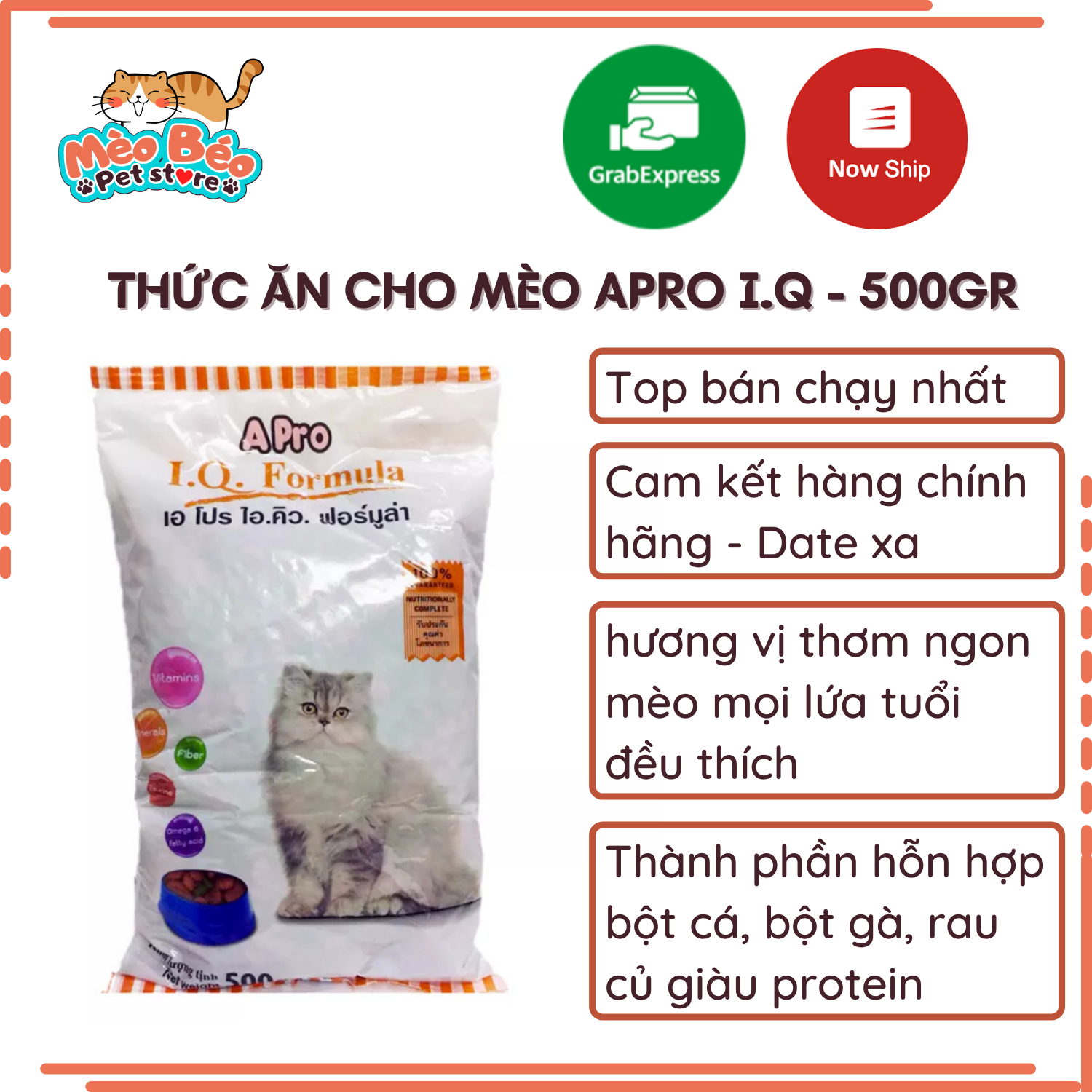 Thức ăn hạt cho mèo Apro IQ Formula gói 500g
