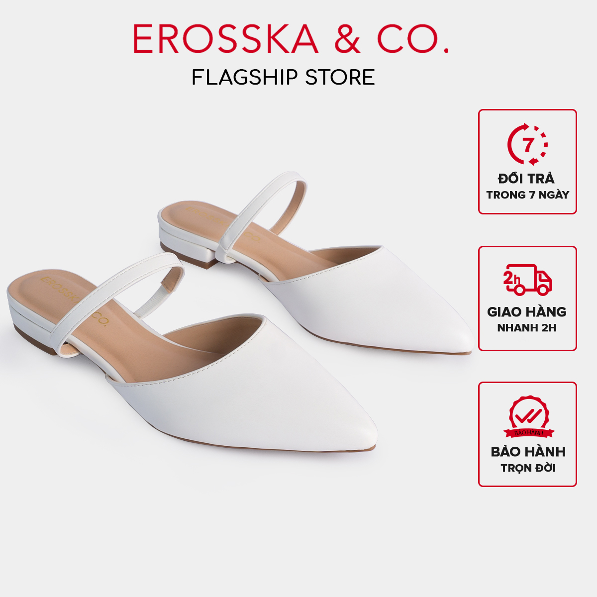 Giày cao gót slingback Erosska mũi nhọn cao 2cm phối dây kiểu dáng basic màu trắng - EL019