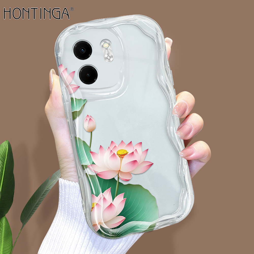 Hontinga for Infinix Smart 9 Hot 50i Back Cover Luckly Lotus Flowers Phone Case Wavy Curved Edge Soft Silicone Cover. 