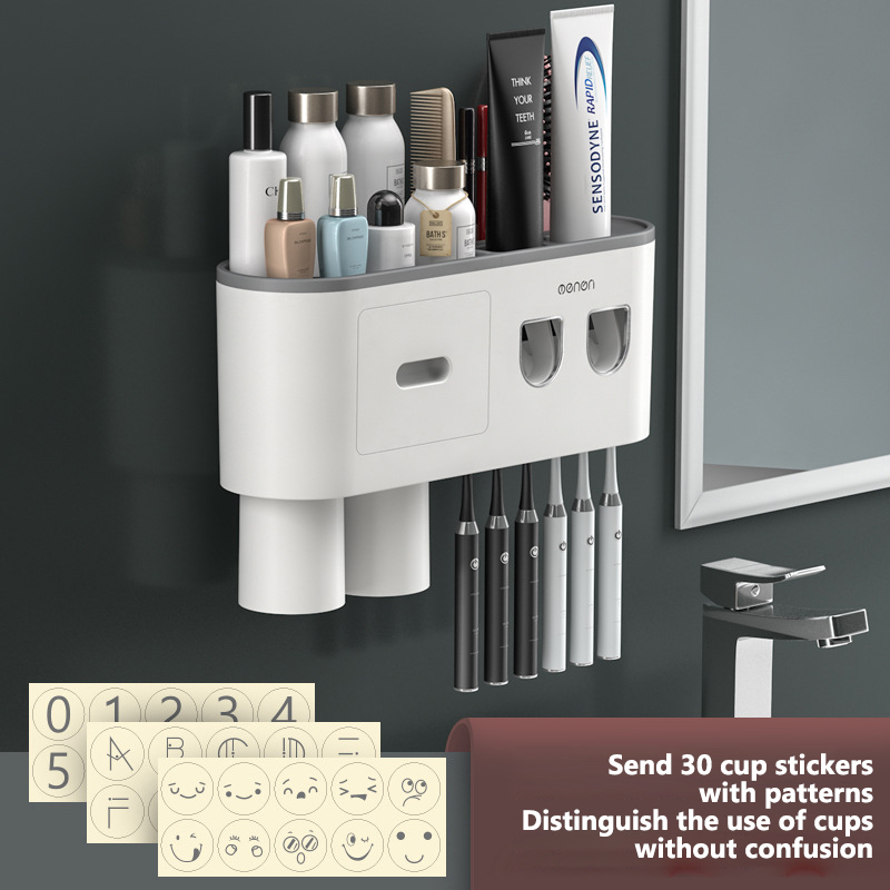 Toothbrush rack punching-free mouthwash toothbrush cup wall-hung bathroom storage automatic toothpaste squeezer