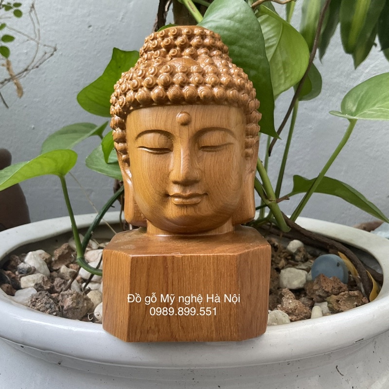 Tượng đầu Phật thích ca bằng gỗ thơm cao 15 cm